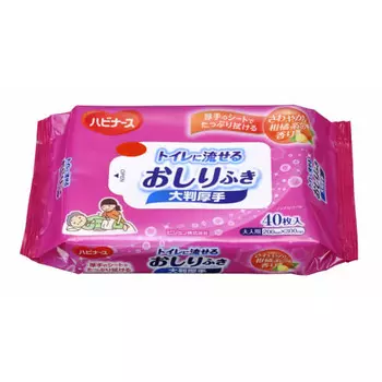 Large thick wipes that can be flushed down the toilet, Habinase, 40 pieces, nursing care, adults, elderly, citrus scent, non-alcoholic, 200 x 300 mm,