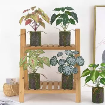 Large Tropical Turtle Back Leaf 12 Heads Fake Plant Green Potted Plants Home Garden Decor Style 11