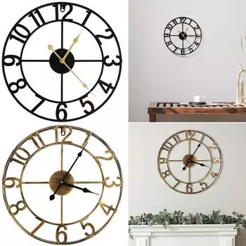 Large Wall Clock 16 Inch Round Silent Wall Clocks Non Ticking Battery Operated Wall Clock Vintage Rustic Iron Wall Clock золотой