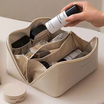 Большая женская кожаная дорожная косметичка, косметический органайзер, большая вместительная косметичка, женская косметичка для хранения