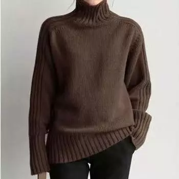 Large Women s Retro Winter Turtleneck Sweater - Loose, Lazy Style, Thick Ribbed Pullover.