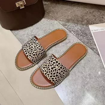 Большие женские туфли 2024 года, летние тапочки на плоской подошве, модные домашние тапочки с леопардовым принтом, женская пляжная обувь Pantuflas De Mujer 35 коричневый