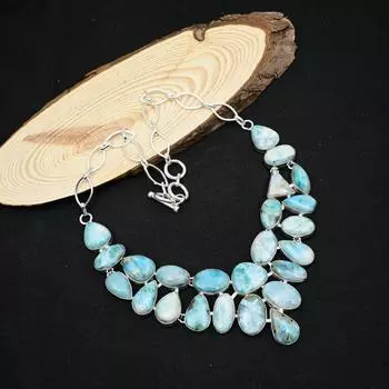 Ожерелье из стерлингового серебра 925 пробы с ларимаром и регулируемой цепочкой, ювелирное ожерелье ручной работы с драгоценными камнями на День памяти 18 Inches With Adjustable синий