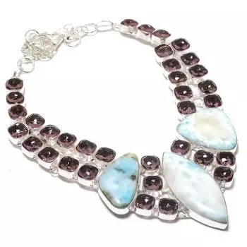 Ларимар, аметист, ручная работа, серебряное ювелирное ожерелье 925 пробы, 18 дюймов c0W02