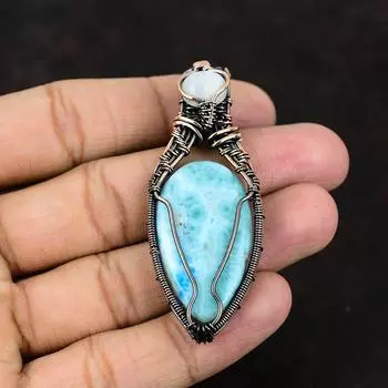 Larimar Copper Pendant Gemstone Copper Wrapped Jewelry Rainbow Moonstone Copper Jewelry Handmade Designer Jewelry Gift For Her Gift For Mom