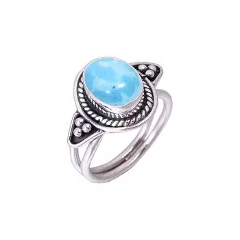 Larimar Designer Handmade Oxidised 925 Sterling Silver Ring V2936, Blue Ring, Oval Ring, Valentin s Day Gift, Gift For Her, Birthday Gift, Handmade Je