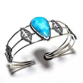 Ларимар Драгоценный камень 925 Посеребренный ювелирный браслет ручной работы-манжета