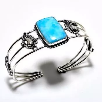 Ларимар Драгоценный камень 925 Посеребренный ювелирный браслет ручной работы-манжета
