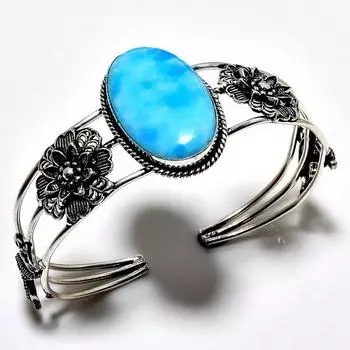 Ларимар Драгоценный камень 925 Посеребренный ювелирный браслет ручной работы-манжета