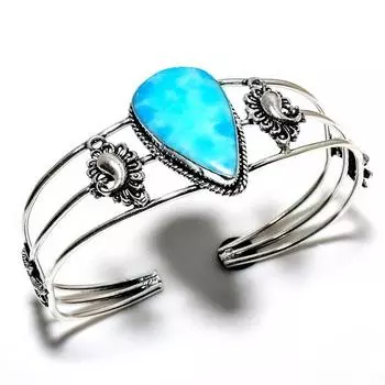 Ларимар Драгоценный камень 925 Посеребренный ювелирный браслет ручной работы-манжета