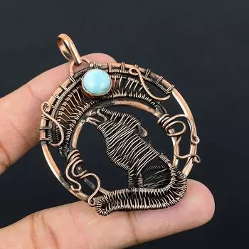 Ларимар драгоценный камень чистая медная проволока обернутая подвеска ручной работы ювелирные изделия для подарка 2.95 Inches синий