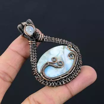 Ларимар драгоценный камень чистая медная проволока обернутая ювелирная подвеска ручной работы для подарка 2.56 Inches синий