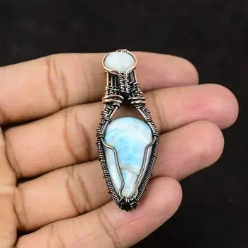 Ларимар Драгоценный Камень Медная Проволока Обернутые Ювелирные Изделия Лунный Камень Медные Ювелирные Изделия Ручной Работы Дизайнерские Ювелирные Изделия Подарок Для Нее Подарок Для Мамы Ларимар Ювелирные Изделия