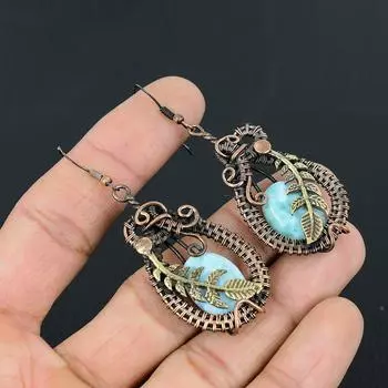 Ларимар драгоценный камень ручной работы из чистой медной проволоки удивительные ювелирные серьги 2.56 Inches синий