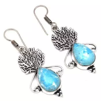 Ларимар Драгоценный Камень Ручной Работы Подарок Для Нее Серебряные Ювелирные Изделия Серьги 1.5