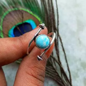 Ларимар Драгоценный камень Стерлингового серебра 925 пробы с покрытием Прекрасное ювелирное кольцо PQY-IJ17021