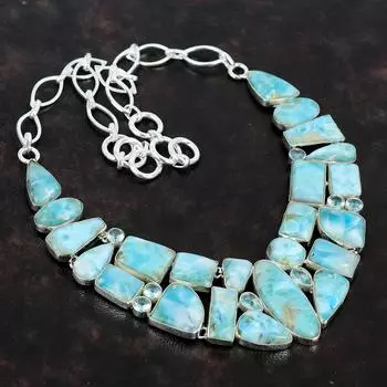 Ларимар драгоценный камень ювелирное ожерелье ручной работы из стерлингового серебра 925 пробы 18 дюймов AMN-648D