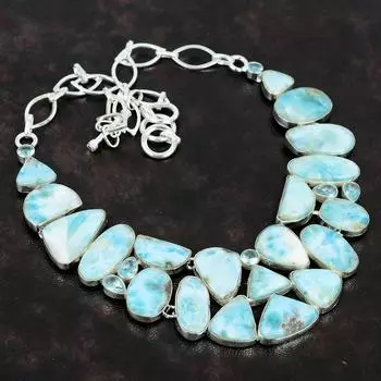 Ларимар драгоценный камень ювелирное ожерелье ручной работы из стерлингового серебра 925 пробы 18 дюймов AMN-648A