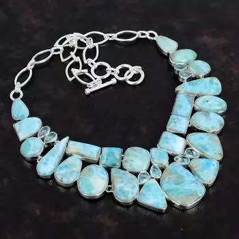 Ларимар драгоценный камень ювелирное ожерелье ручной работы из стерлингового серебра 925 пробы 18 дюймов AMN-648I