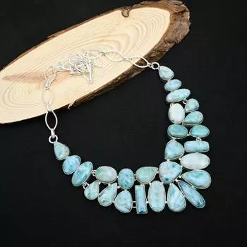 Ларимар Драгоценный Камень Ручной Работы Ювелирные Изделия Из Стерлингового Серебра 925 Пробы, Эксклюзивное Дизайнерское Ювелирное Ожерелье, Ожерелье Для Свадебного Подарка Adjustable with 18 inches синий