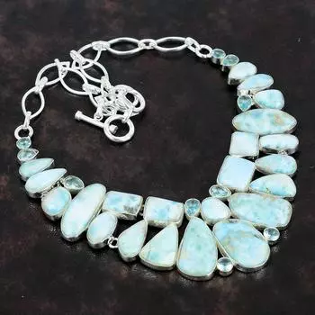 Ларимар драгоценный камень ювелирное ожерелье ручной работы из стерлингового серебра 925 пробы 18 дюймов AMN-648F