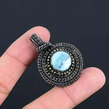 Ларимар драгоценный камень ручной работы медная проволока обертка ювелирные изделия кулон для женщин 1.77 Inches синий