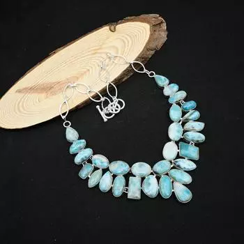 Ювелирные изделия с драгоценными камнями Ларимар, ожерелье ручной работы из цельного серебра 925 пробы для женщин, великолепное ожерелье с перидотом для любви 18 Inches With Adjustable синий