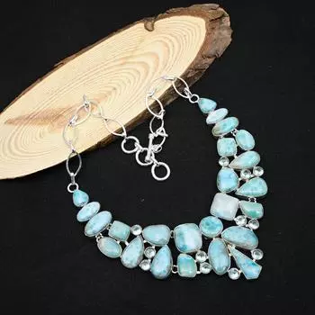 Ювелирные изделия из драгоценных камней Ларимар, ожерелье ручной работы из стерлингового серебра 925 пробы, дизайнерское ожерелье-цепочка, ювелирные изделия для женщин Adjustable With 18 Inches синий