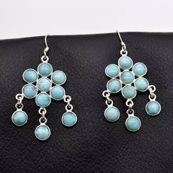 Larimar Gemstone Красивые женщины мотаться серьги стерлингового серебра 925 ювелирные изделия ручной работы синий