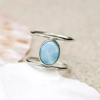 Larimar Gemstone Ring Стерлингового Серебра 925 Твердый Небесно-Голубой Камень Эффектные Модные Кольца для Женщин Идея Подарка Ювелирные Изделия с Драгоценными Камнями 4,98 Gms Приблизительно 5