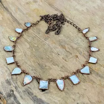 Ларимар, грубое ожерелье, гальваническое медное ожерелье, регулируемая цепочка, ожерелье ручной работы, гальваническое ювелирное изделие, подарок для мамы, ожерелье с драгоценными камнями