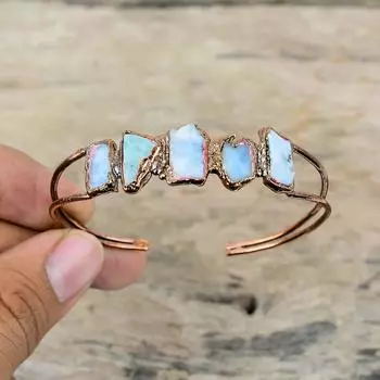 Ларимар грубый браслет-манжета, гальванический медный браслет, браслет с драгоценными камнями, регулируемый браслет-манжета ручной работы, гальванические ювелирные изделия для подарка