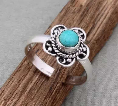 Larimar Кольцо из стерлингового серебра 925 пробы Твердое кольцо с синим камнем Эффектный драгоценный камень Цветочный дизайн Кольцо в форме кольца Свадебное кольцо Подарок на Рождество 3,95 г Приблизительно 5