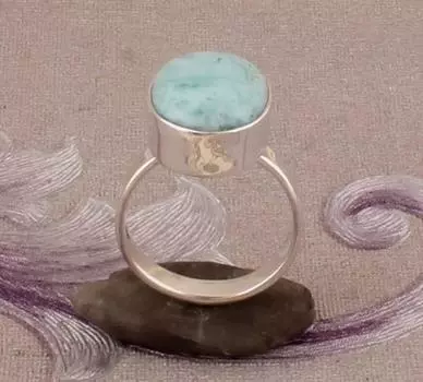 Ларимар Кольцо с драгоценным камнем Стерлингового серебра 925 пробы Твердый синий камень Модные массивные кольца для женщин Идея подарка Ювелирные изделия с драгоценными камнями 5,25 г Приблизительно 5 синий