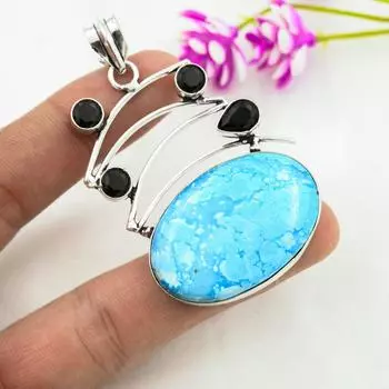 Ларимар, кулон из черной шпинели, кулон из стерлингового серебра 925 пробы, ювелирные изделия ручной работы с драгоценными камнями, подарки для жены, абсолютно новый кулон 2.48 Inches синий