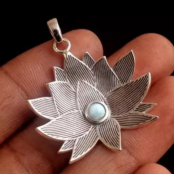 Ларимар Лунный Камень Лотос Подвеска Твердые Стерлингового Серебра 925 Изысканные Ювелирные Изделия Женский Подвеска синий