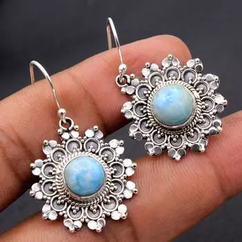 Larimar Moonstone Labradorite Amethyst Gemstone 925 Sterling Silver Women Earring синий