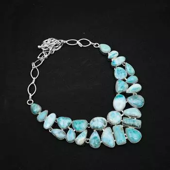 Larimar Necklace, 925 Solid Sterling Silver Jewelry Gemstone Necklace, Adjustable Chain Necklace Gift For Her, Handmade Dainty Jewelry