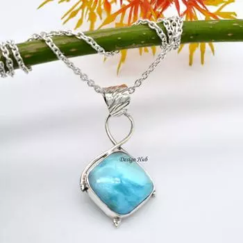 Larimar ожерелье 925 пробы серебряные драгоценные камни ожерелье кулон ожерелье кулон серебряные украшения подарок для женщин 19.70 синий