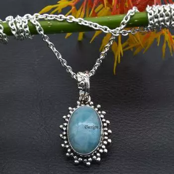 Ларимар Ожерелье Стерлингового Серебра 925 Ларимар Драгоценные Камни Кулон Ожерелье Серебряные Ювелирные Изделия Ларимар Кулон Ожерелье Из Драгоценных Камней Для Рождественского Подарка 19.30 синий