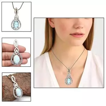Larimar Peridot Gemstone Unisex Women s Ethnic Silver Jewelry Pendant 2.25