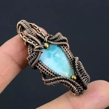 Ларимар Подвеска из натурального драгоценного камня Медная проволока Обернутая подвеска Республика Ларимар Подвеска из драгоценного камня Ювелирные изделия из чистой меди для свадьбы и дня рождения синий
