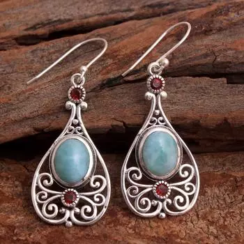 Ларимар Серьги. Ювелирные изделия ручной работы, Подарки для нее, Ювелирные изделия с драгоценными камнями, Серьги с подвесками, Серебряные украшения с подвесками синий