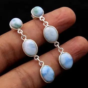 Ларимар серьги ручной работы с подвесками из стерлингового серебра 925 пробы, ювелирные женские серьги синий