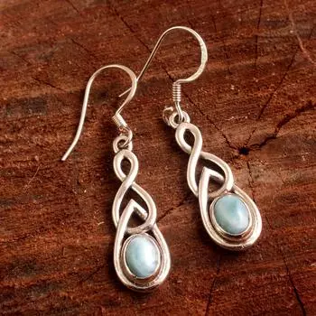 Ларимар Серьги, Серебряные украшения, Серьги ручной работы, Подарки для нее, Серебро 925 пробы, Ювелирные изделия с драгоценными камнями синий