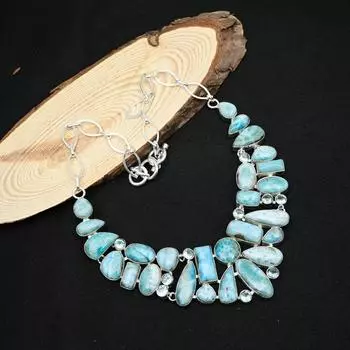 Ларимар, ювелирные изделия из акваапатита, ювелирные изделия из стерлингового серебра 925 пробы, дизайнерское ожерелье ручной работы для свадебного подарка