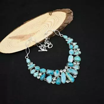 Ларимар, ювелирные изделия из акваапатита, ювелирные изделия из стерлингового серебра 925 пробы, дизайнерское ожерелье ручной работы для свадебного подарка Adjustable With 18 Inches синий