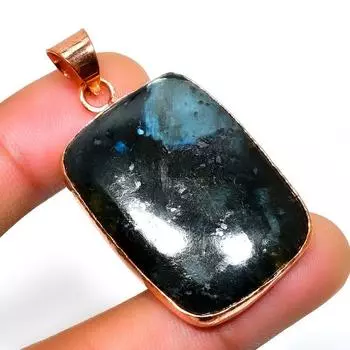 Подвеска ручной работы из драгоценного камня ларвикит с серебряным покрытием 925 пробы 1,89 дюйма 1.89 чёрный