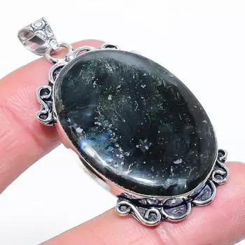 Larvikite Stone Gemstone Handmade 925 Sterling Silver Jewelry Pendant 2.17 V7K71