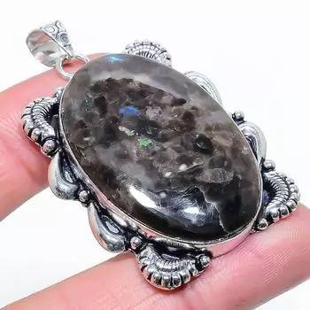 Larvikite Stone Gemstone Handmade 925 Sterling Silver Jewelry Pendant 2.21 G3y61